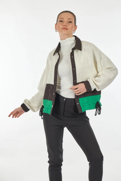 Unique Mode Oversize Crop Gömlek Yaka Kadın Mont - Minimalist - 6