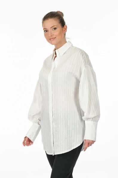 Unique Mode Oversize Balon Kol Midi Gömlek - Minimalist Şıklık - 4