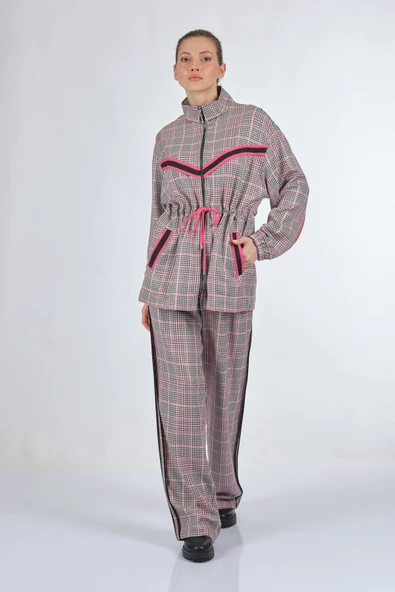 Unique Mode Oversize Kareli Kadın Mont Takım - Günlük Spor Şıklık - 2