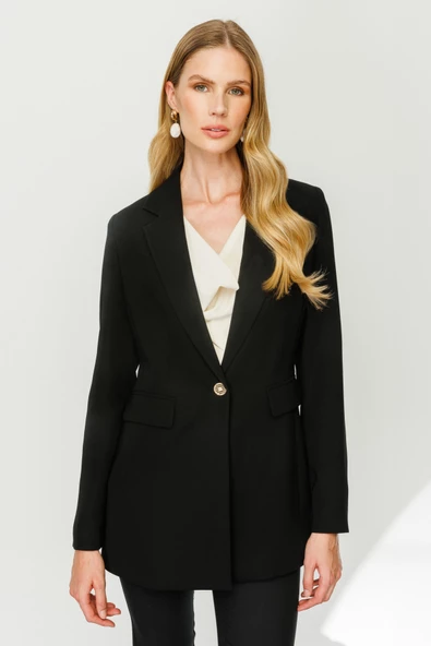 Ekol Minimalist Midi Kadın Ceket - Uzun Kol - Modern Tasarım