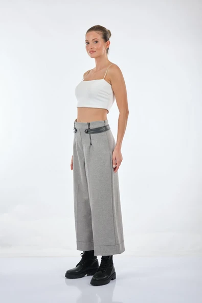 Unique Mode Minimalist Midi Geniş Paça Kadın Pantolon - 2025 Trendi - Resim 5