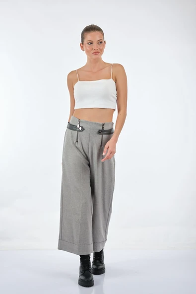 Unique Mode Minimalist Midi Geniş Paça Kadın Pantolon - 2025 Trendi - Resim 3