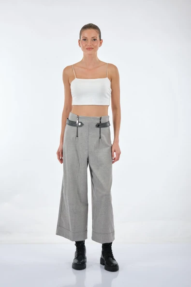 Unique Mode Minimalist Midi Geniş Paça Kadın Pantolon - 2025 Trendi - Resim 2