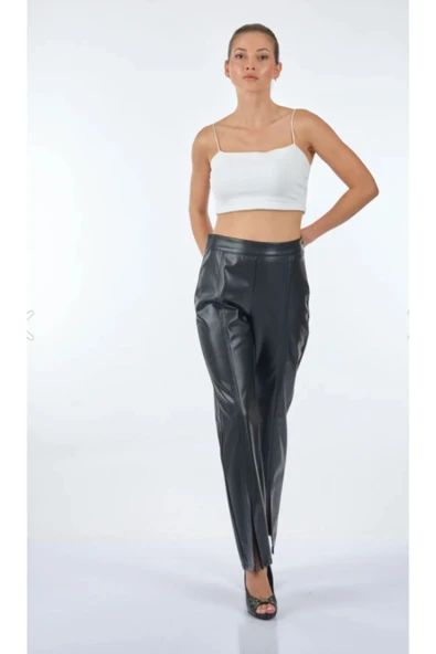 Unique Mode Yüksek Bel Midi Deri Pantolon - Günlük & Şık ürün görseli 1