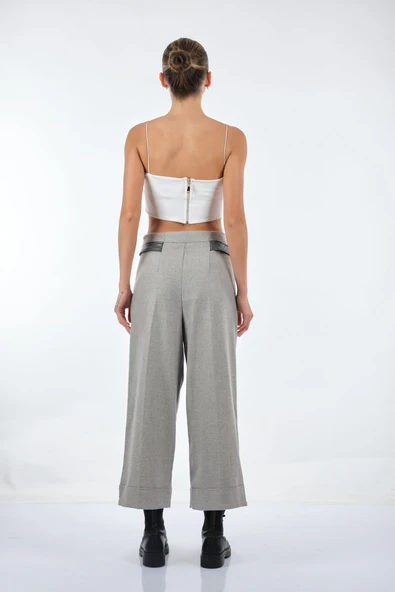 Unique Mode Minimalist Midi Geniş Paça Kadın Pantolon - 2025 Trendi - Resim 7