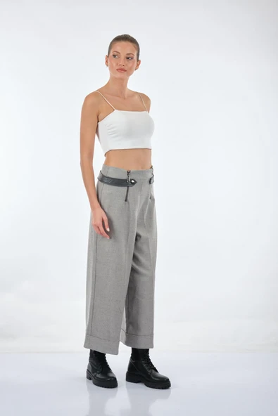 Unique Mode Minimalist Midi Geniş Paça Kadın Pantolon - 2025 Trendi - Resim 6