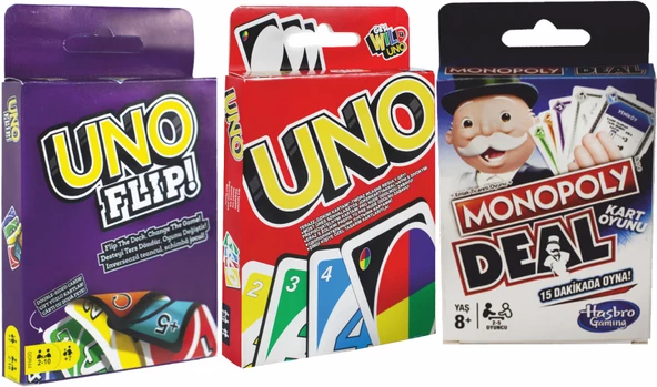 Uno Klasik Uno Flip Ve Monopoly 3'Lü Set