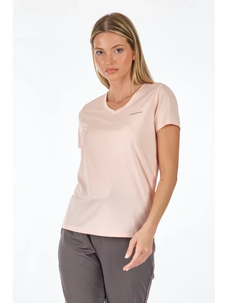 Lumberjack V Yaka Kısa Kol Minimalist Kadın Tişört - Günlük Kullanım - 10