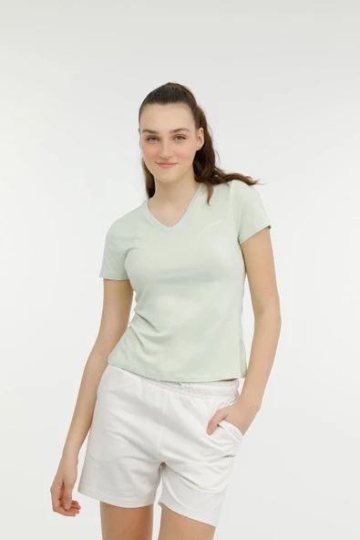 Lumberjack V Yaka Kısa Kol Minimalist Kadın Tişört - Günlük Kullanım - 9