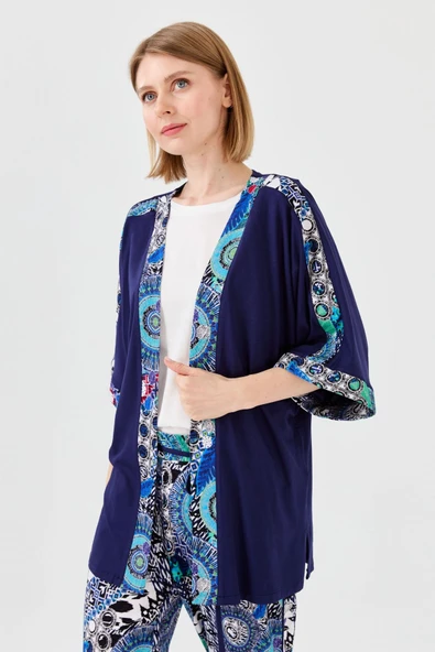 Desen Oversize Kimono Kol 3/4 Kadın Ceket - Rahat ve Şık - Resim 7