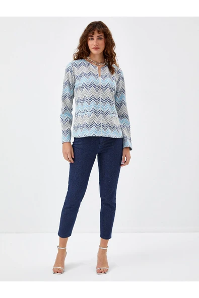 Faik Sönmez Geometrik Desenli Minimalist Kadın Ceket - Uzun Kol ürün görseli 1