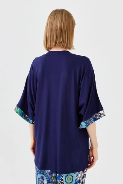Desen Oversize Kimono Kol 3/4 Kadın Ceket - Rahat ve Şık - Resim 8