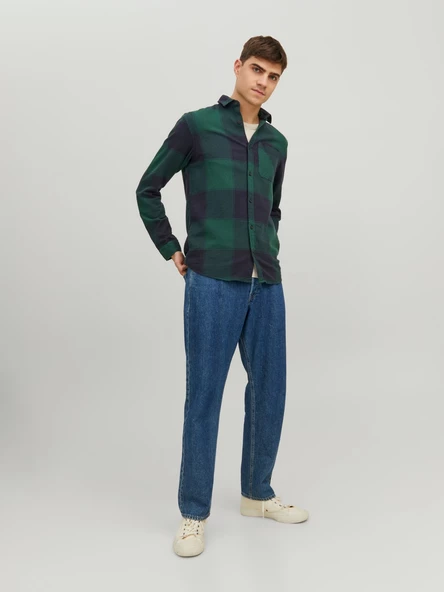 Jack&Jones Minimalist Oversize Uzun Kol Kareli Erkek Gömleği - 8