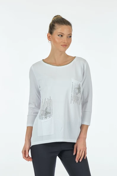 Twomail Minimalist Oversize 3/4 Kol Kadın Bluz - Cep Detaylı - 11