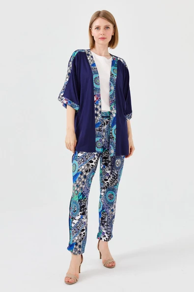 Desen Oversize Kimono Kol 3/4 Kadın Ceket - Rahat ve Şık - Resim 4