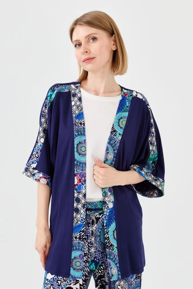 Desen Oversize Kimono Kol 3/4 Kadın Ceket - Rahat ve Şık - Resim 6