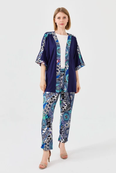 Desen Oversize Kimono Kol 3/4 Kadın Ceket - Rahat ve Şık - Resim 5