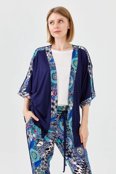 Desen Oversize Kimono Kol 3/4 Kadın Ceket - Rahat ve Şık ürün görseli 1