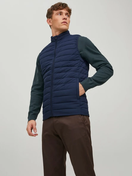 Jack&Jones Oversize Fermuarlı Yaka Erkek Yelek - Minimalist Tarz - 6