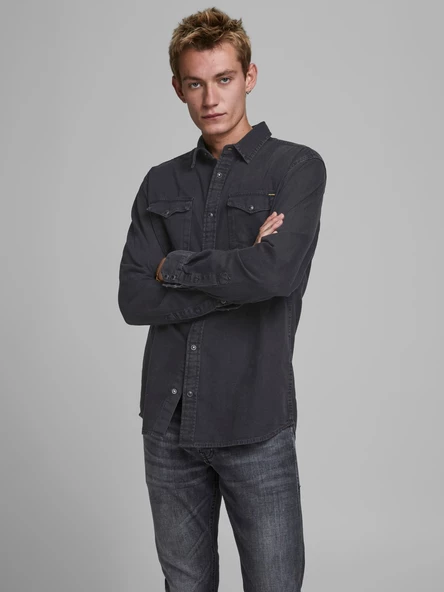 Jack&Jones Minimalist Uzun Kol Regular Fit Erkek Denim Gömlek - 9