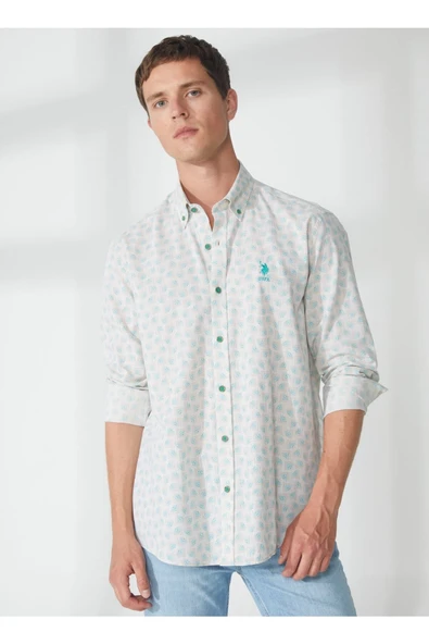 U.S. Polo Assn. Erkek Uzun Kol Geometrik Desen Gömlek - Minimalist Stil - 2