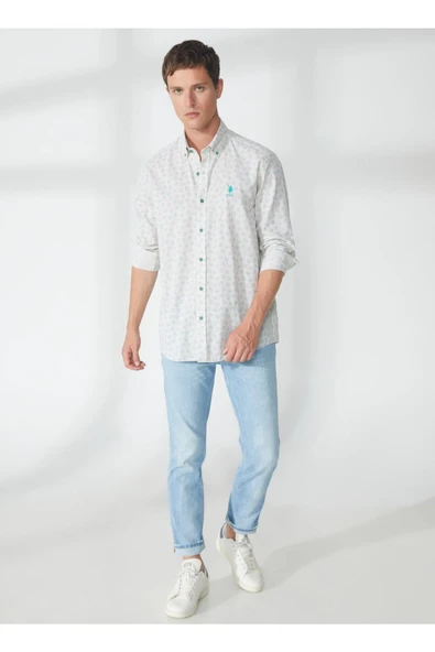 U.S. Polo Assn. Erkek Uzun Kol Geometrik Desen Gömlek - Minimalist Stil - 3
