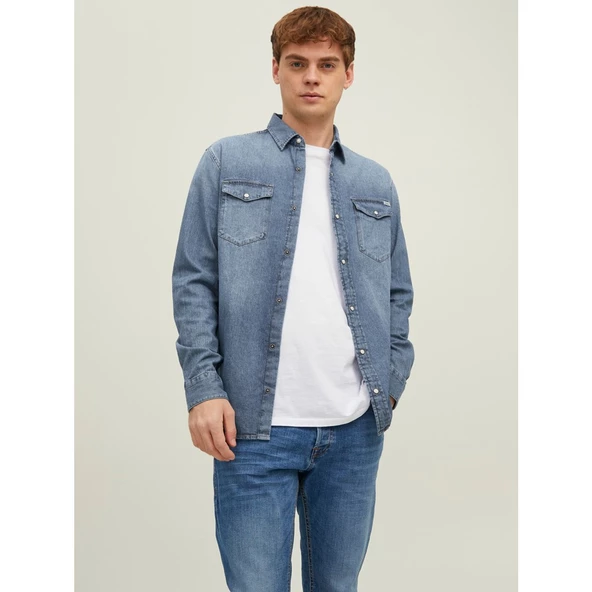 Jack&Jones Minimalist Uzun Kol Regular Fit Erkek Denim Gömlek - 7