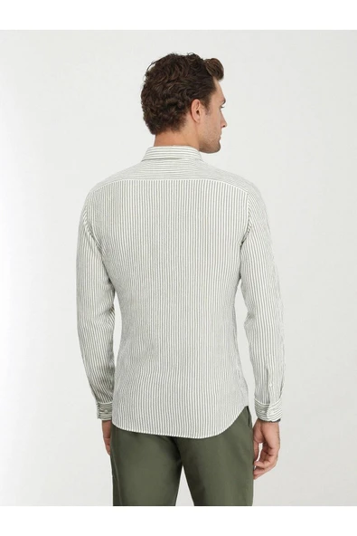 Kip Minimalist Çizgili Uzun Kol Erkek Gömleği - Günlük Şıklık - 4
