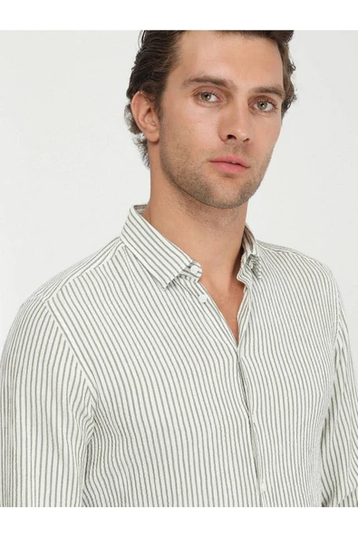Kip Minimalist Çizgili Uzun Kol Erkek Gömleği - Günlük Şıklık - 3