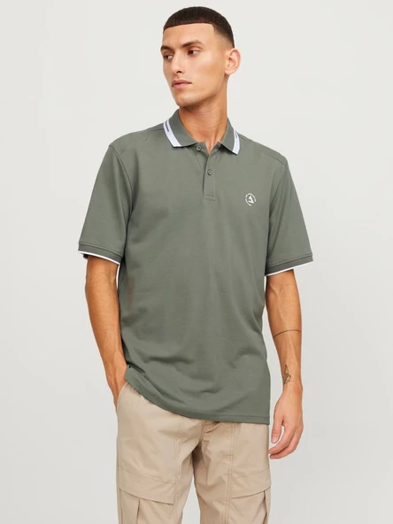 Jack&Jones Minimalist Polo Yaka Kısa Kol Erkek Tişört - Günlük Stil - Resim 3
