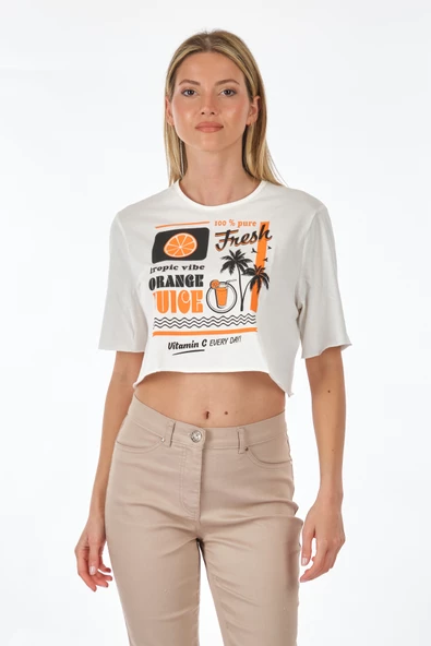 Only Oversize Crop T-Shirt - Kısa Kol, Yuvarlak Yaka, Günlük Kullanım - 3