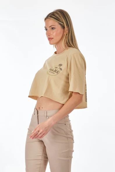 Only Oversize Crop T-Shirt - Kısa Kol, Yuvarlak Yaka, Günlük Kullanım - 8