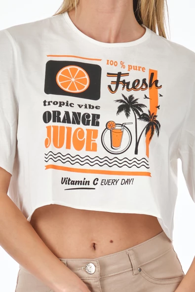 Only Oversize Crop T-Shirt - Kısa Kol, Yuvarlak Yaka, Günlük Kullanım - 10