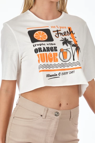 Only Oversize Crop T-Shirt - Kısa Kol, Yuvarlak Yaka, Günlük Kullanım - 12