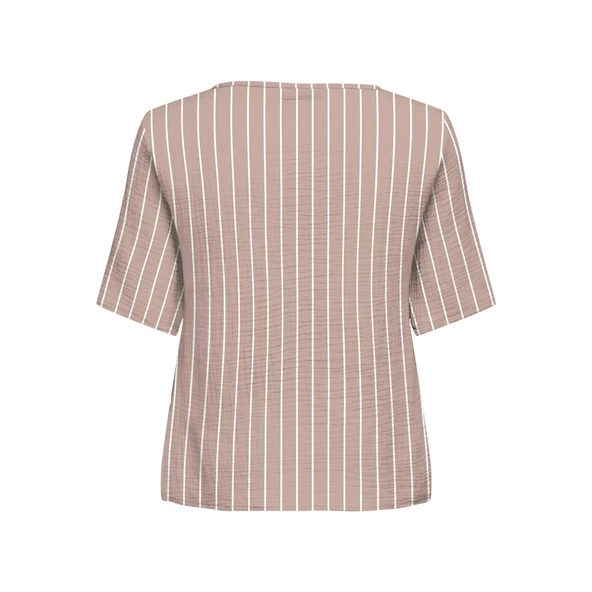 Only V Yaka Çizgili Kadın T-Shirt - Minimalist Stil - Resim 6