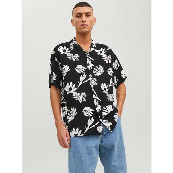 Jack&Jones Oversize Çiçek Desenli Erkek Gömleği - Kısa Kol