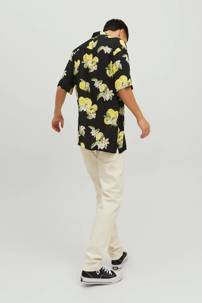 Jack&Jones Oversize Kısa Kol Tropikal Desen Erkek Gömleği - Rahat Kesim - 12