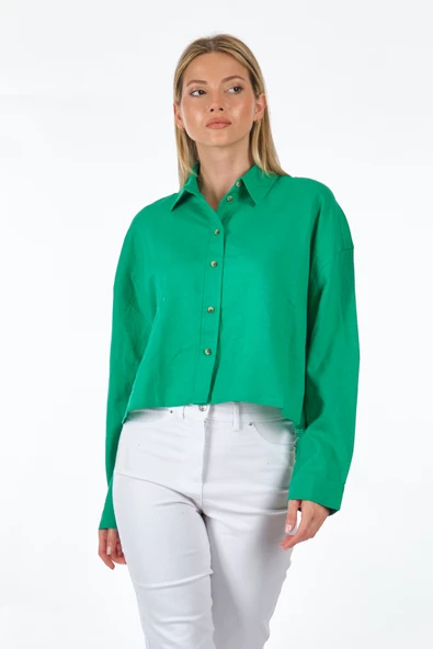 Only Oversize Crop Gömlek: Minimalist Günlük Stil, Uzun Kol - 3