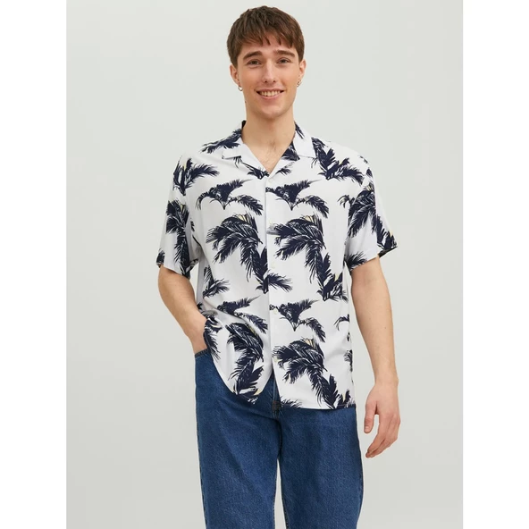 Jack&Jones Oversize Çiçek Desenli Erkek Gömleği - Kısa Kol - 4