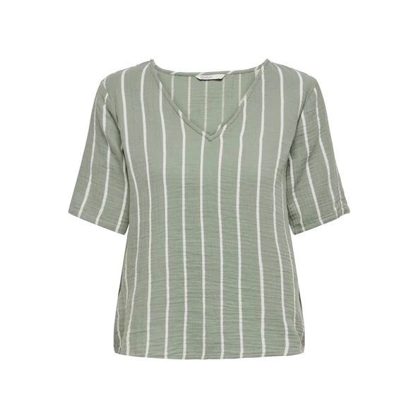 Only V Yaka Çizgili Kadın T-Shirt - Minimalist Stil - Resim 2