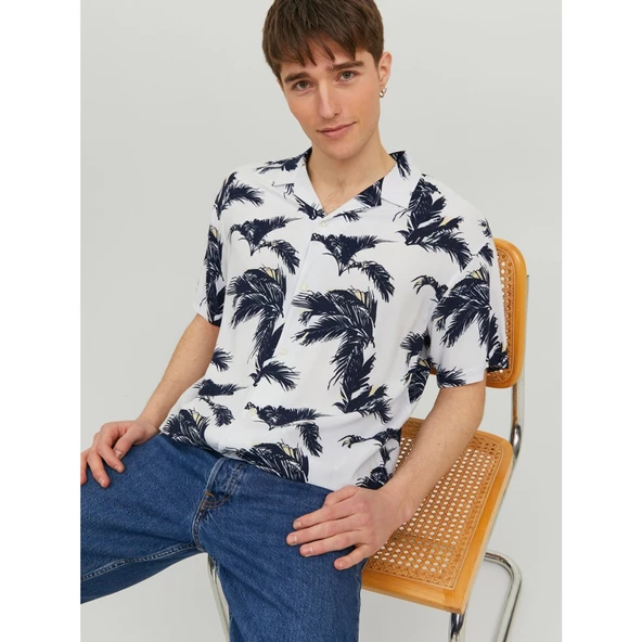 Jack&Jones Oversize Çiçek Desenli Erkek Gömleği - Kısa Kol - 11