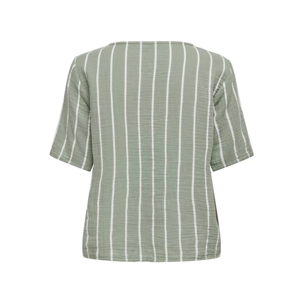 Only V Yaka Çizgili Kadın T-Shirt - Minimalist Stil - Resim 5