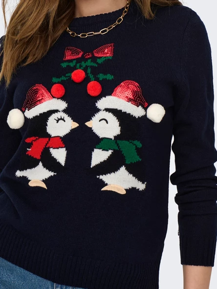 Only Penguen Desenli Kadın Kazak - Uzun Kol - Günlük Şık - 6