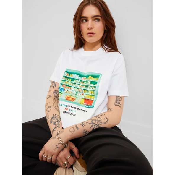 Jack&Jones JJXX Oversize Minimalist Kadın Tişört - Kısa Kol - Günlük - 4