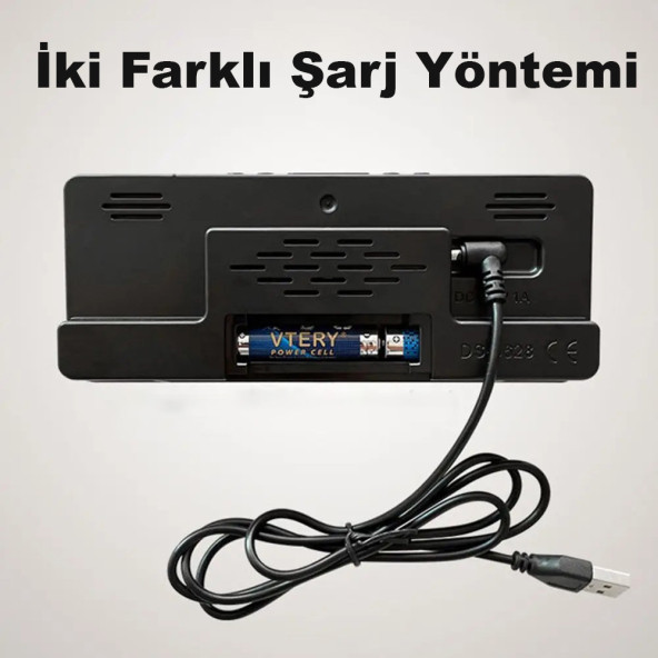TechTic Masa Saati Derece Alarm Takvim Pil(Dahil Değildir)+Şarjlı Led Işıklı Dijital - 4