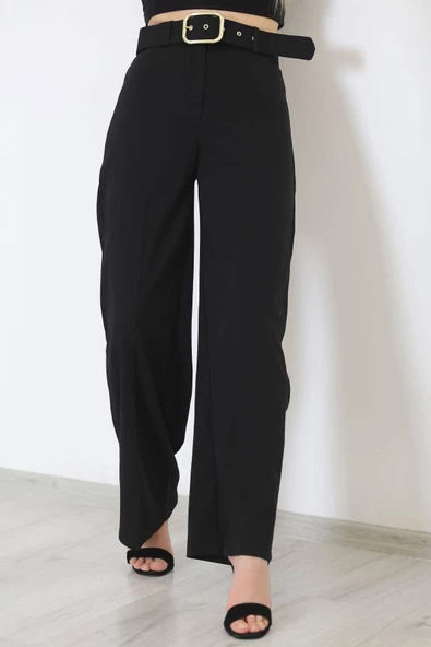 Kemerli Palazzo Pantolon Siyah - 24194.683. - 4