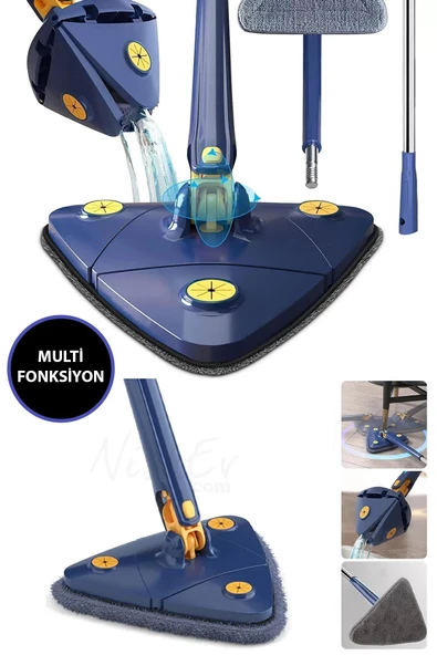 Nishev Sihirli Teleskobik Hazneli Üçgen Mikrofiber Mop Paspas Islak Kuru Duvar Tavan Fayans Parke Temizlik