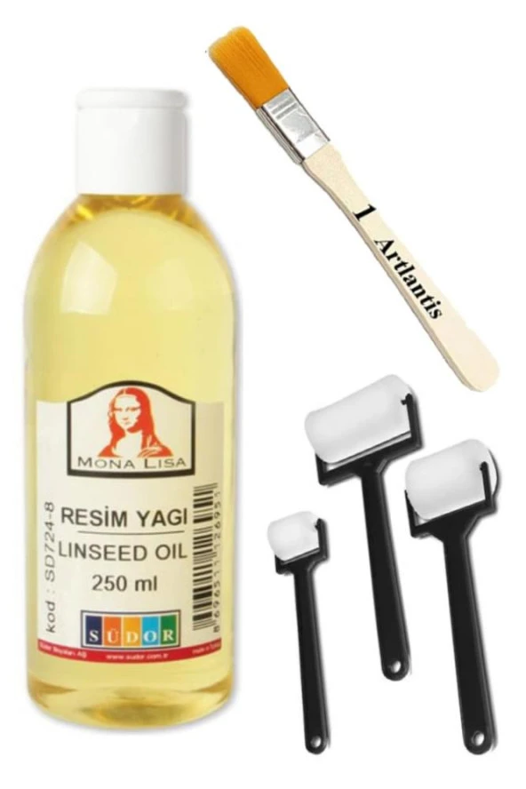 Keten Yağı 250 ml 1 Adet Zemin Fırçası ve Rulo Fırça Resim Yağı Monalisa Rafine Bezir Yağı Yağlı Boya İncelticisi Yağlı Boya Yardımcı Malzemesi ürün görseli