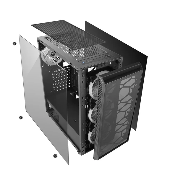 Omyvera 192-6 4X Blue Fan Usb 2.0 250W 300W Matx Gaming Bilgisayar Kasası - 8