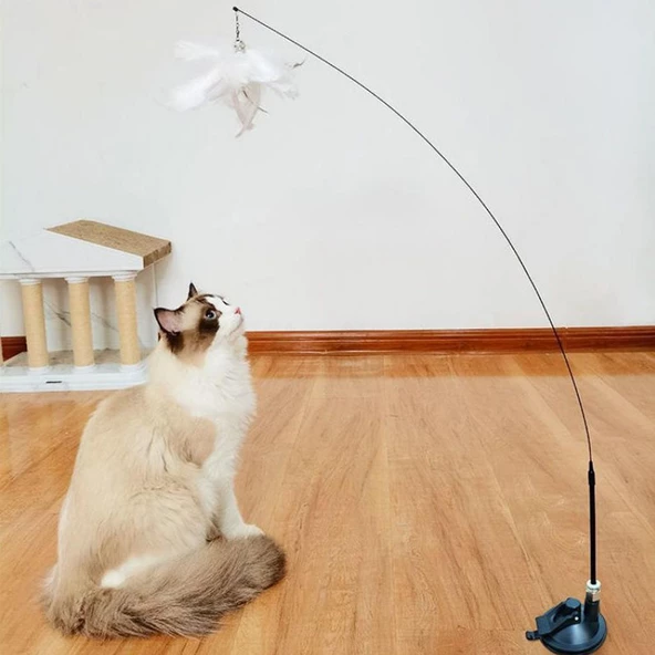 Kedi Oyuncağı Tüylü Zilli Vantuzlu Kedi Oltası - Resim 6